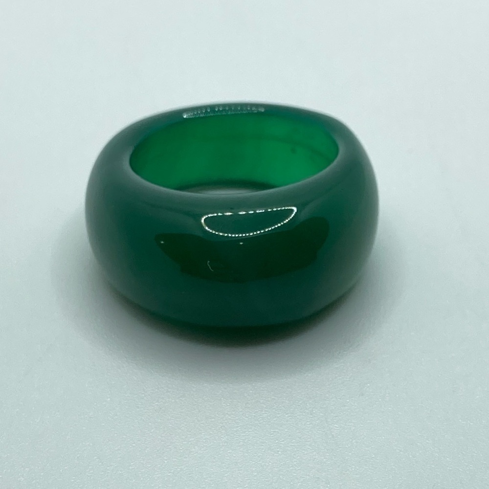 VTG Green Banded Agate Chunky Carved Dome / Bubble Style Ring Sz 9.5